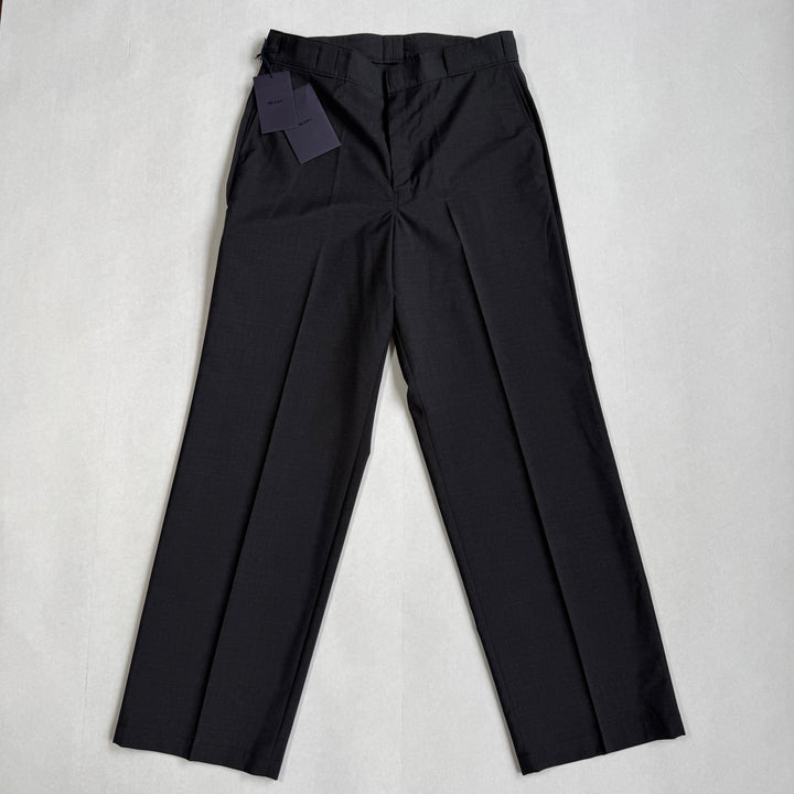 Prada 2022 Mainline Dark Gray Wide Fine Wool Logo Pants