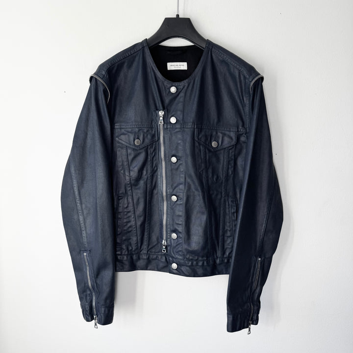 Dries Van Noten AW2014 Black/Navy Waxed Zip-Sleeves Denim Jacket