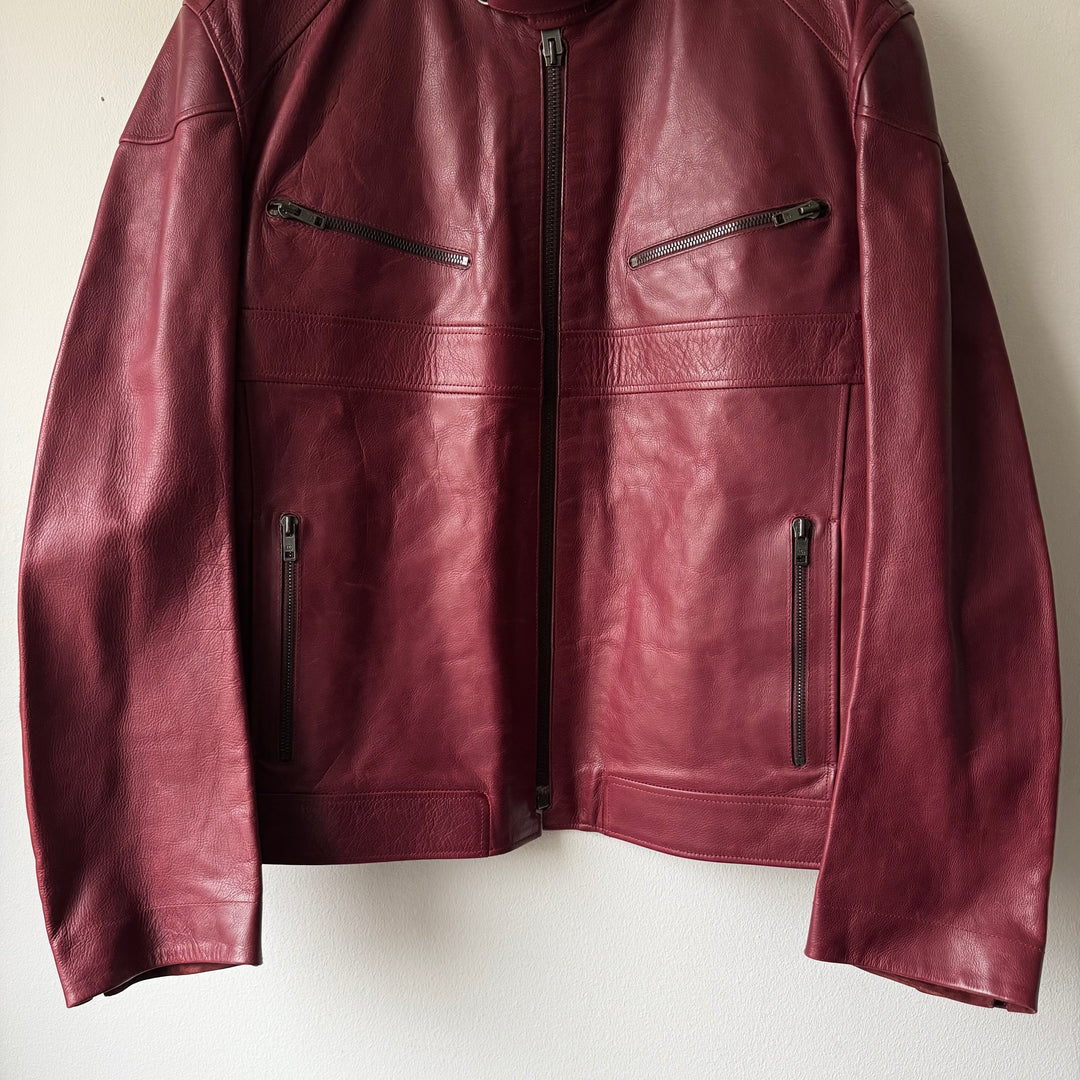 Gucci By Tom Ford FW2004 Burgundy Café Racer Moto Leather Jacket