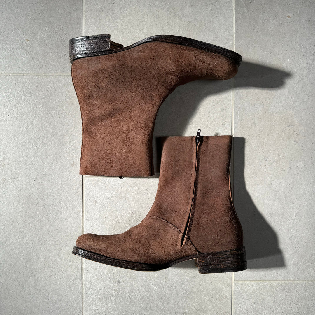 AW2003 Martin Margiela Brown Suede Square Toe Boots