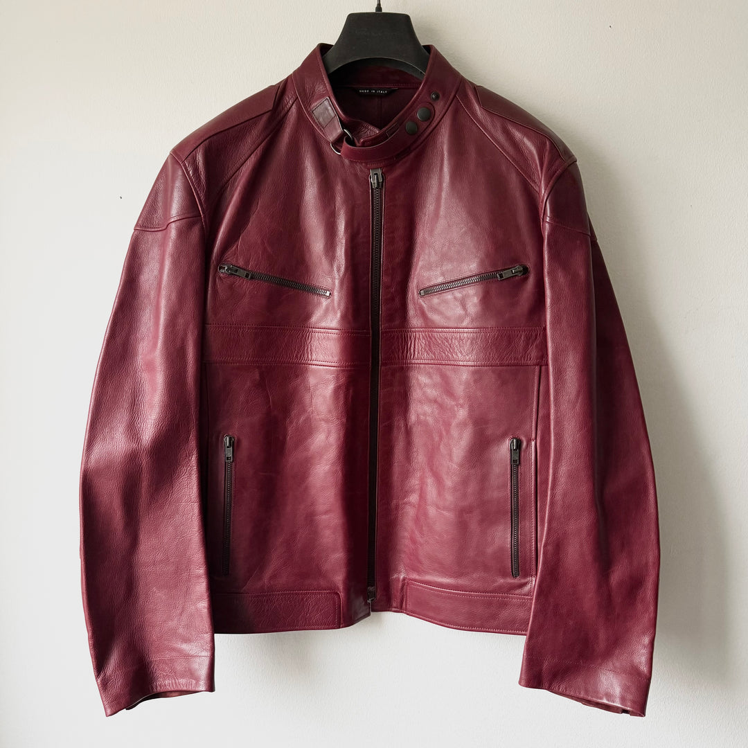 Gucci By Tom Ford FW2004 Burgundy Café Racer Moto Leather Jacket