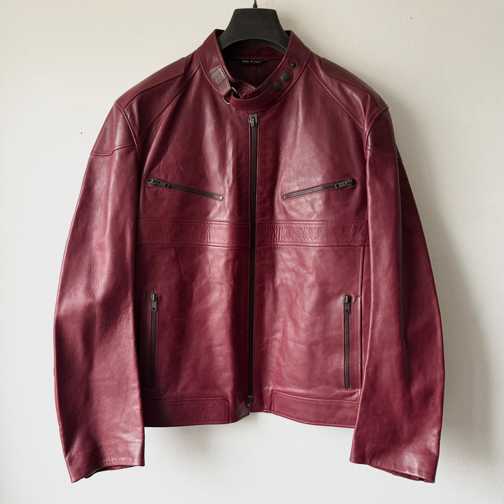 Gucci By Tom Ford FW2004 Burgundy Café Racer Moto Leather Jacket