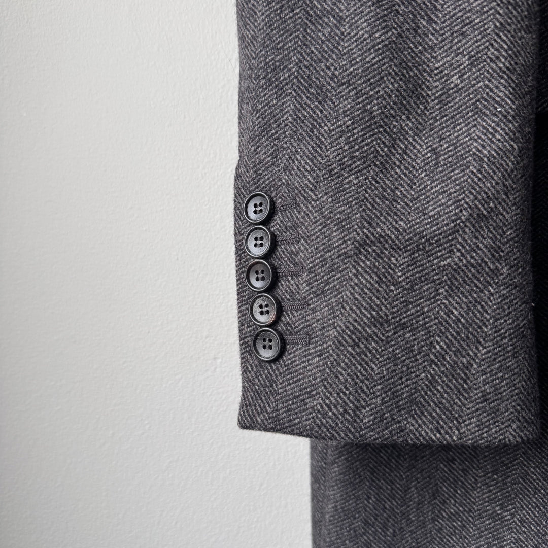 Gucci By Tom Ford Dark Grey Herringbone Peak Lapel Wool Coat