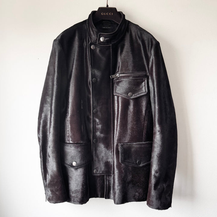 Gucci By Tom Ford FW2004 Brown Calf Hair-On-Hide Leather Half Coat Jacket
