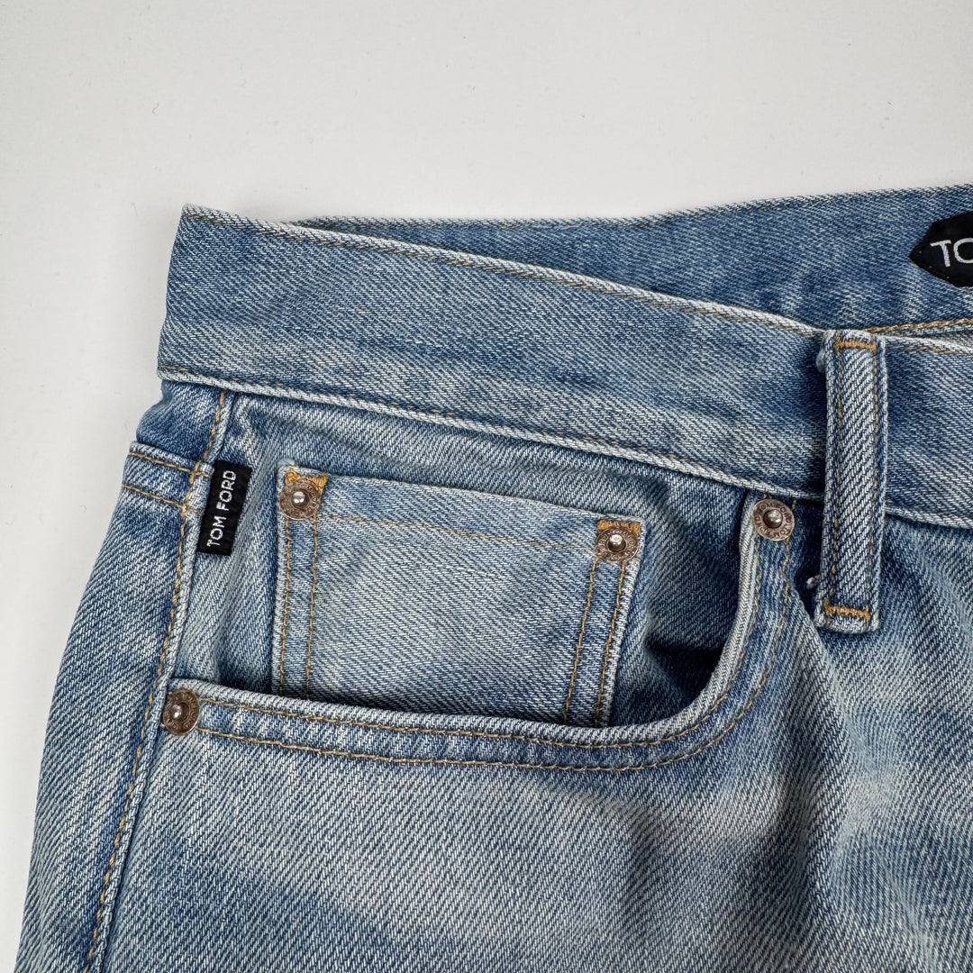 Tom Ford SS2025 Washed Blue Cotton Denim Bootcut Jeans