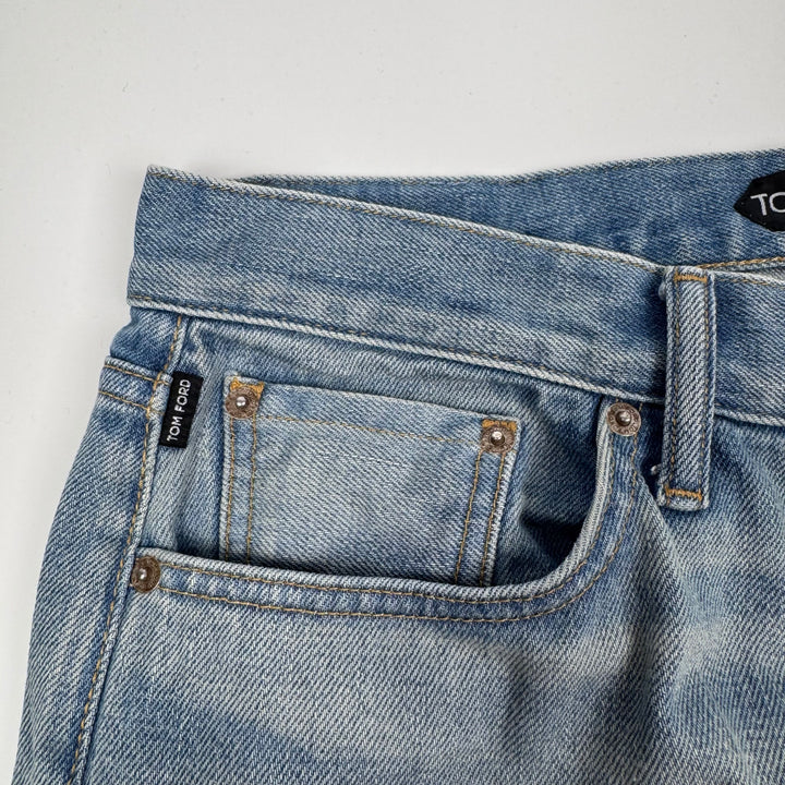 Tom Ford SS2025 Washed Blue Cotton Denim Bootcut Jeans