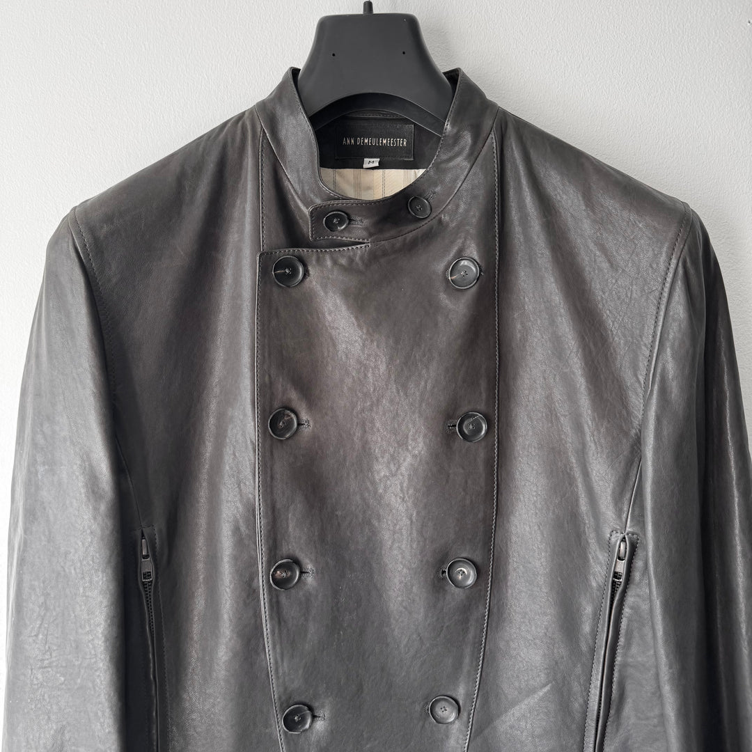 Ann Demeulemeester SS2013 Brown Double Breasted Fencing Leather Jacket
