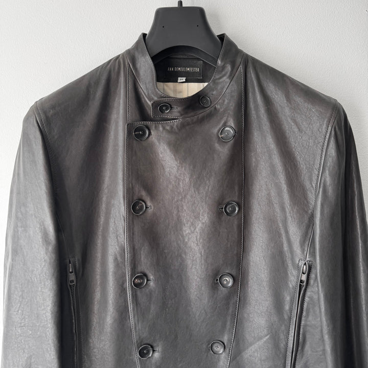 Ann Demeulemeester SS2013 Brown Double Breasted Fencing Leather Jacket