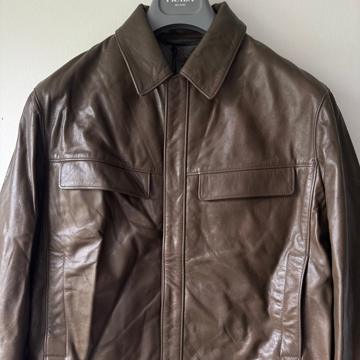 Lemaire Cropped Glazed Cow Leather Blouson Jacket