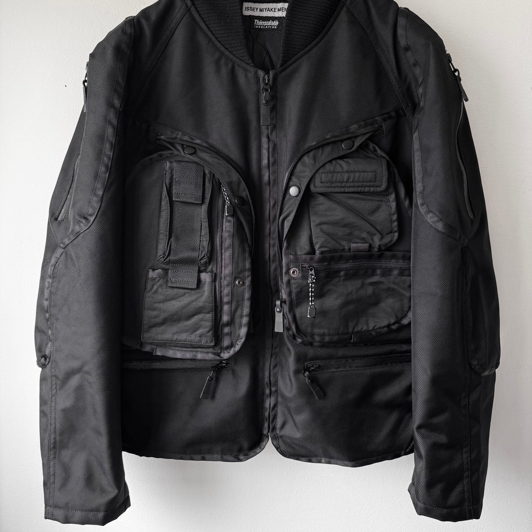 Issey Miyake AW2000 Black Ballistic Nylon X-Ray Cargo Bomber Jacket