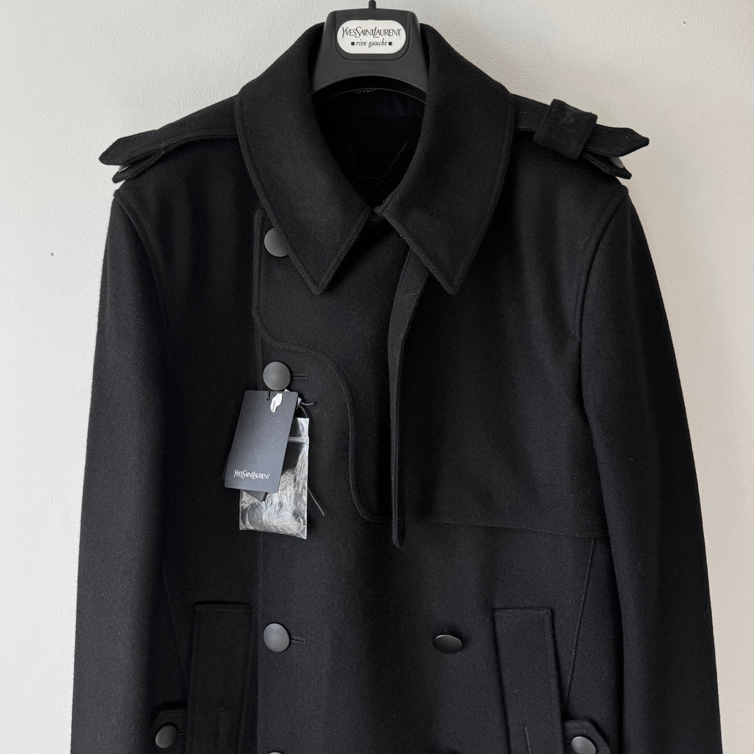 Yves Saint Laurent FW2012 Black Wool Military Double Breasted Short Coat