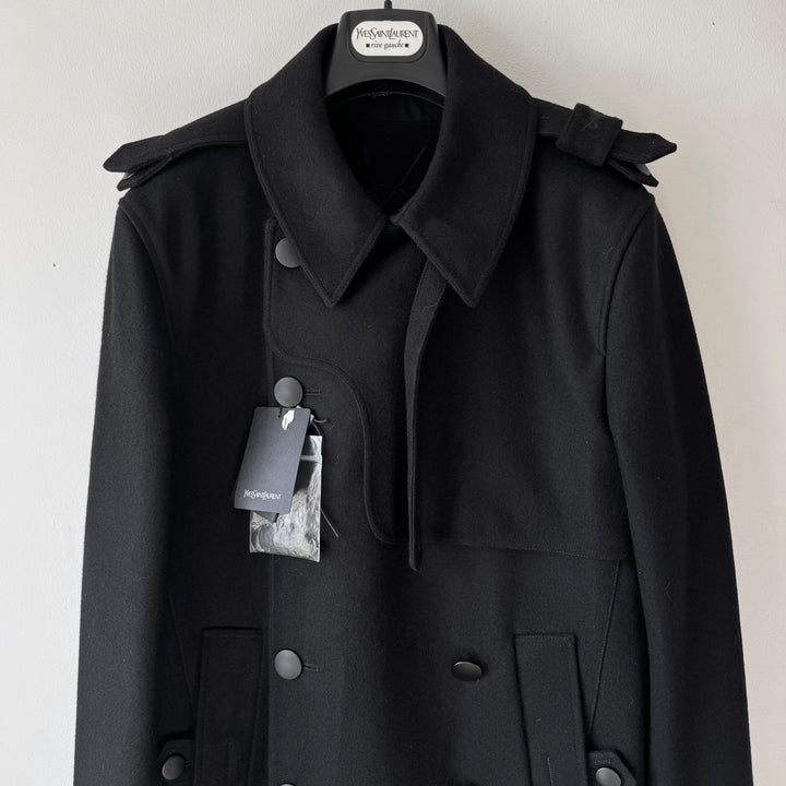 Yves Saint Laurent FW2012 Black Wool Military Double Breasted Short Coat
