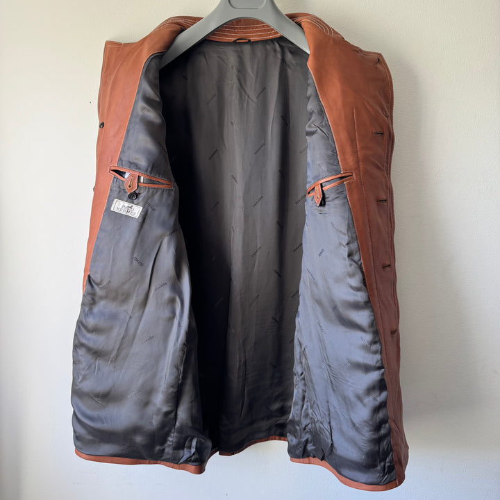 Hermes Brown/Orange Calf Leather Overcoat