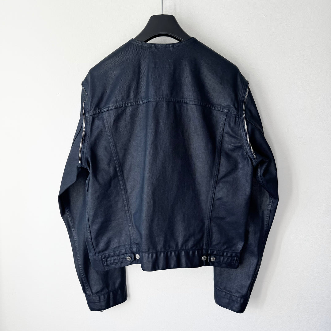 Dries Van Noten AW2014 Black/Navy Waxed Zip-Sleeves Denim Jacket