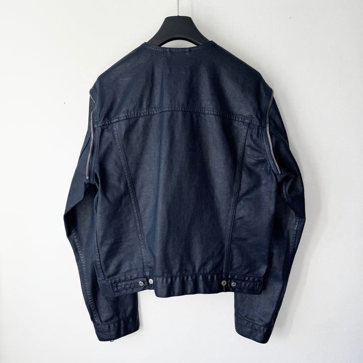 Dries Van Noten AW2014 Black/Navy Waxed Zip-Sleeves Denim Jacket