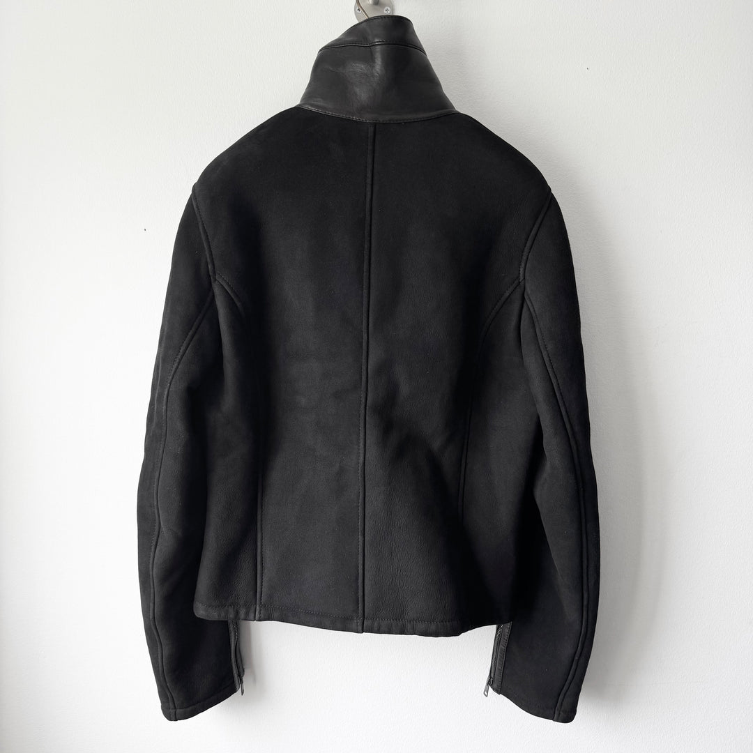Gucci By Tom Ford FW2000 Black Suede/Leather Shearling High Neck Cropped Biker Jacket