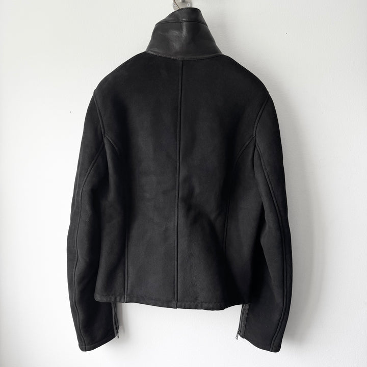Gucci By Tom Ford FW2000 Black Suede/Leather Shearling High Neck Cropped Biker Jacket