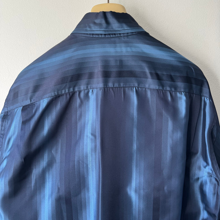 Gucci By Tom Ford FW1997 Navy Silk Satin Striped Button-Up Shirt