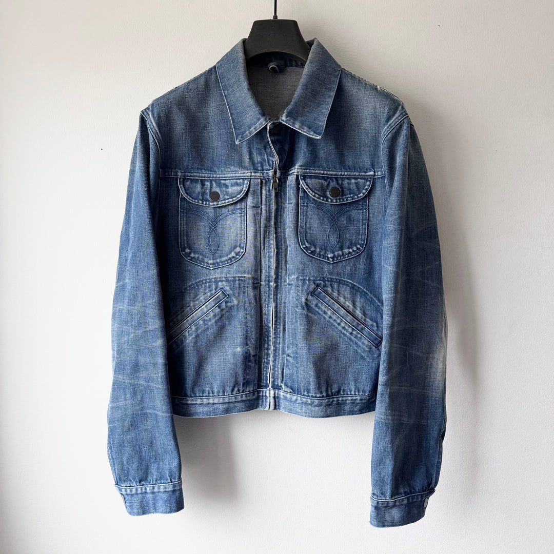 Gucci By Tom Ford SS2004 Cropped Washed Denim Western Moto Jacket