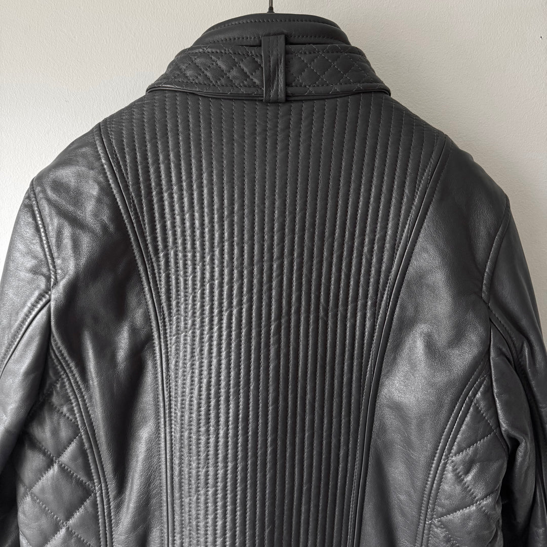 Dolce & Gabbana FW2007 Charcoal Quilted Padded Lamb Leather Café Racer Jacket