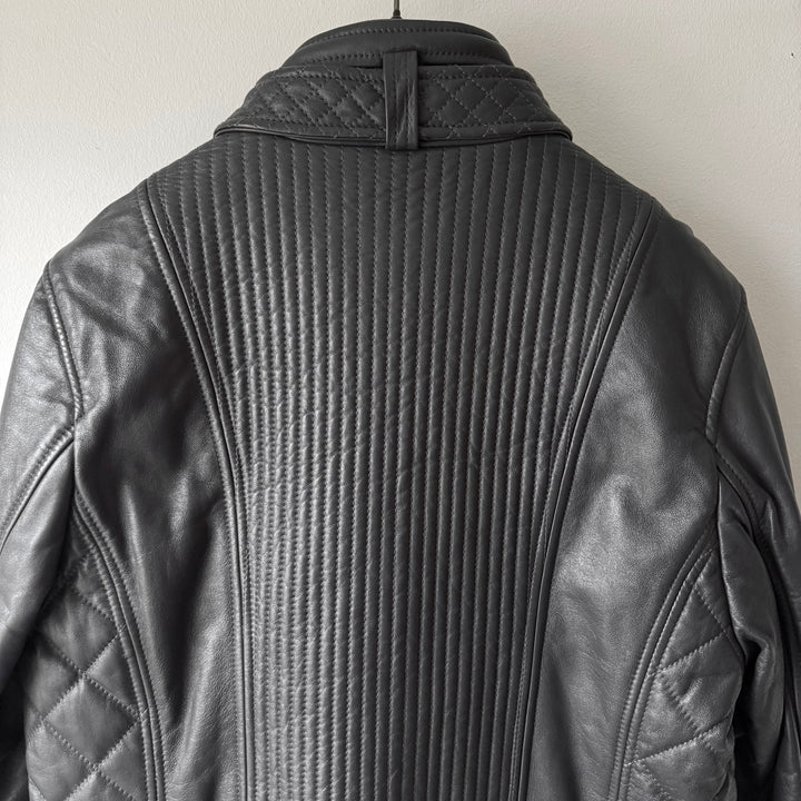 Dolce & Gabbana FW2007 Charcoal Quilted Padded Lamb Leather Café Racer Jacket