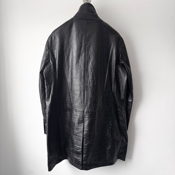 Prada FW2003 Black Textured ”Crocodile” Embossed Leather Coat