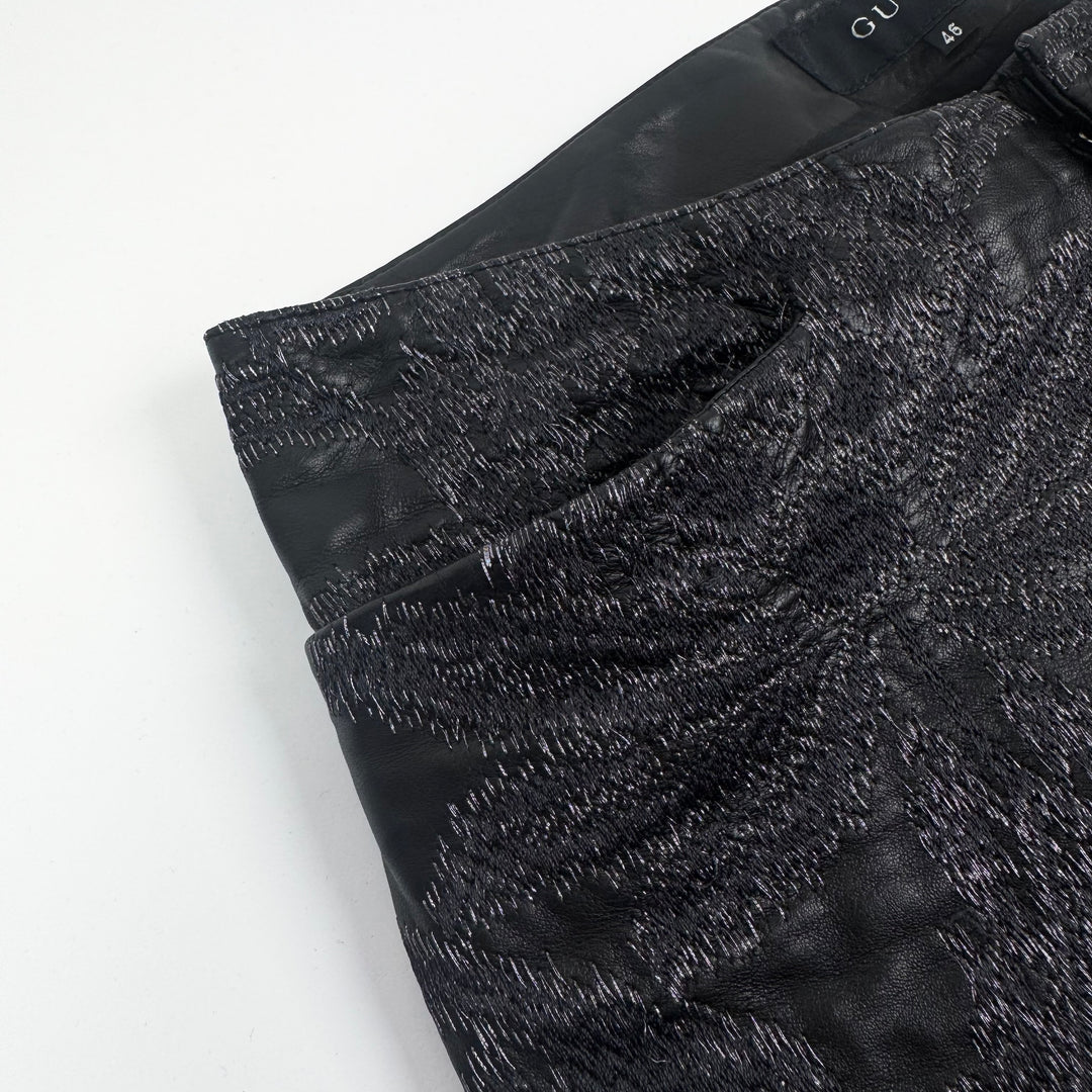 Gucci By Tom Ford SS2000 Black Embroidered Flared Bootcut Leather Pants