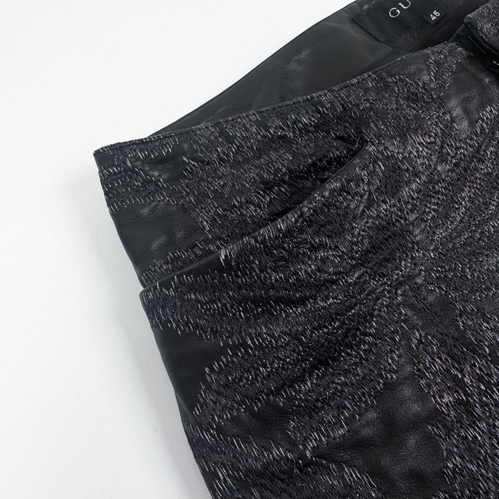 Gucci By Tom Ford SS2000 Black Embroidered Flared Bootcut Leather Pants