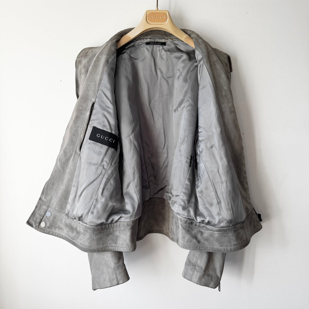 Gucci By Tom Ford FW2004 Grey Suede Moto Biker Leather Jacket