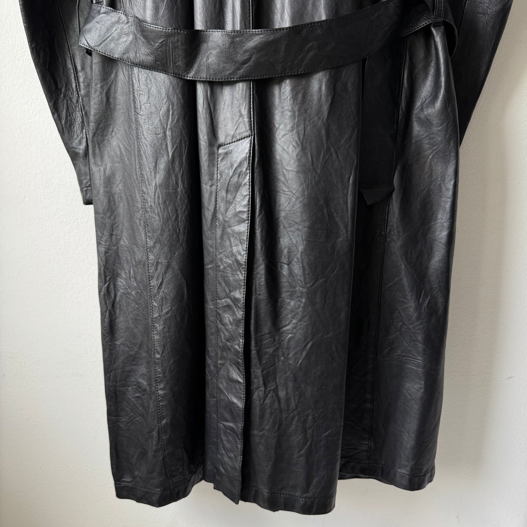 Prada FW2004 Black Lamb Nappa Leather Long Trench Coat