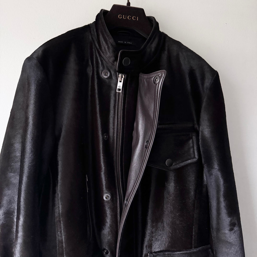 Gucci By Tom Ford FW2004 Brown Calf Hair-On-Hide Leather Half Coat Jacket