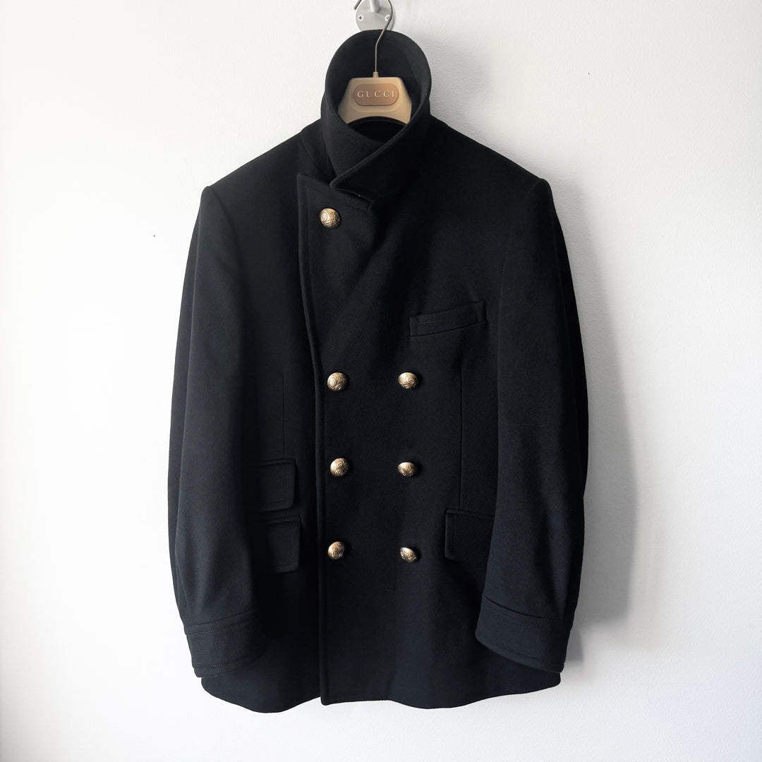 Gucci By Tom Ford FW2003 Black Double Breasted Gold Button Wool Peacoat