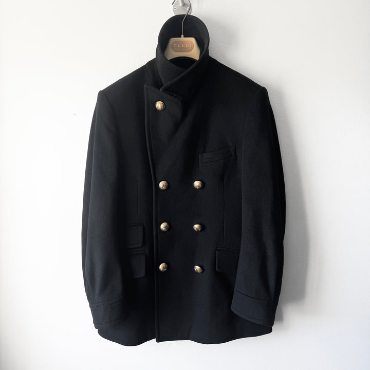 Gucci By Tom Ford FW2003 Black Double Breasted Gold Button Wool Peacoat