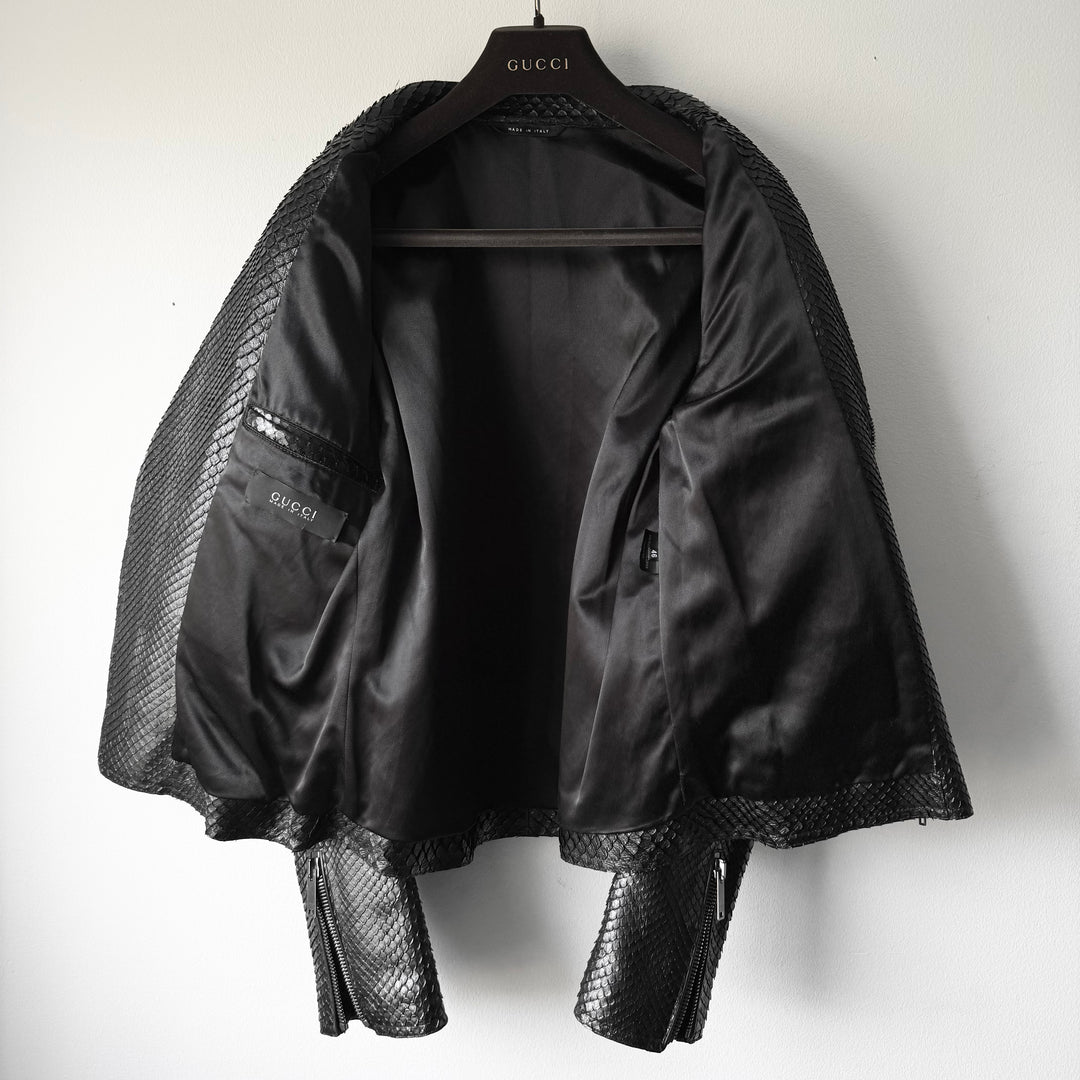 Gucci FW2006 Black Python Snake Skin Leather Biker Moto Jacket
