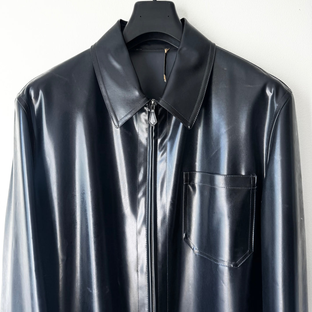 Hermes SS2000 Dark Navy Vinyl Zip-Up Overshirt Jacket