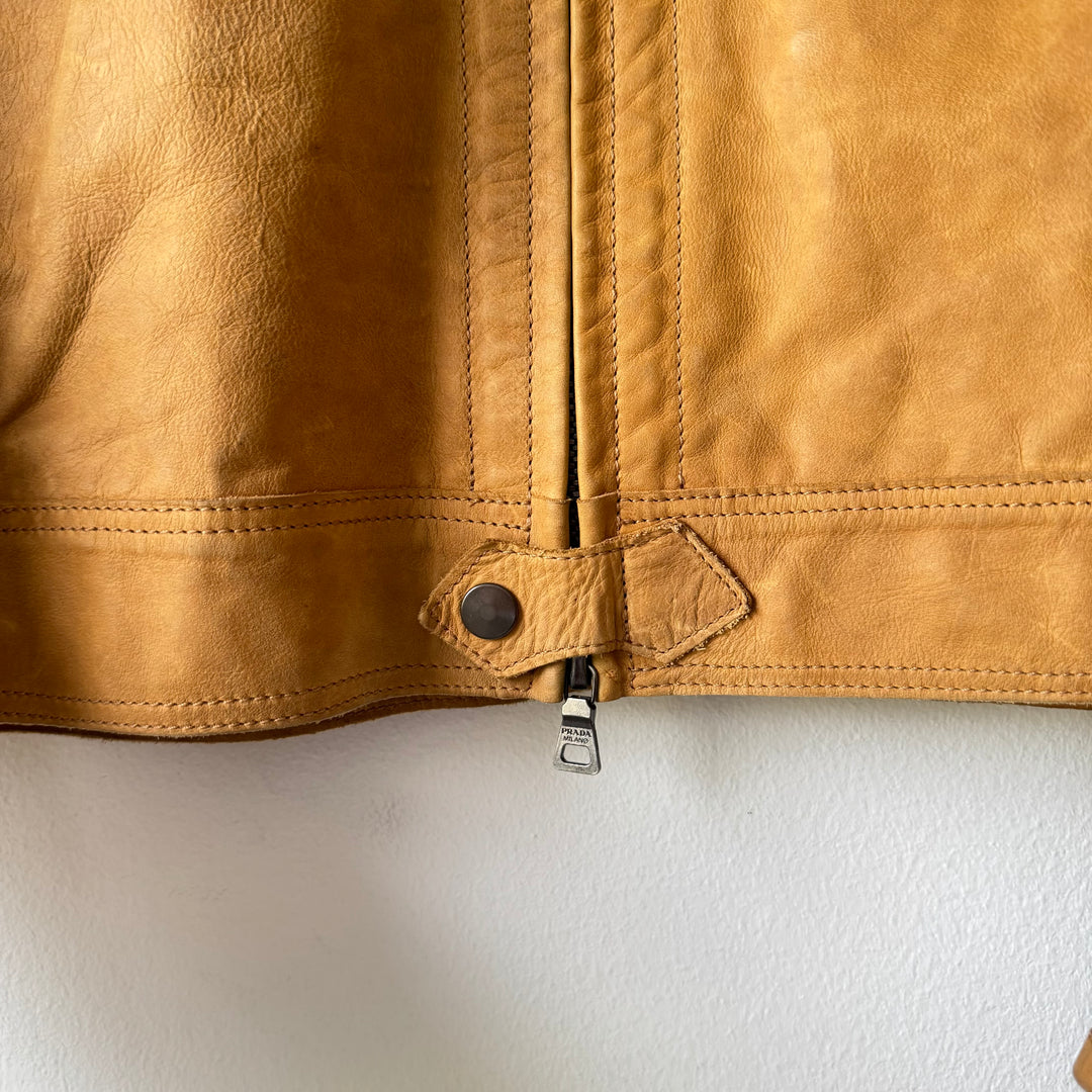 Prada Linea Rossa 2000’s Cropped Cafe Racer Moto Leather Jacket