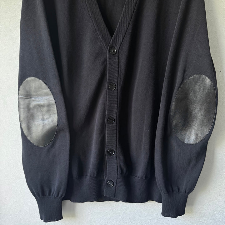 SS2015 Maison Martin Margiela Navy Cotton Knit Elbow Patch Button-Up Cardigan