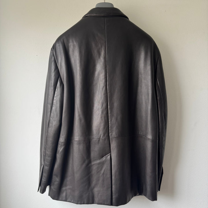 Prada FW1998 Silk Lined Button-Up Leather Overcoat Jacket