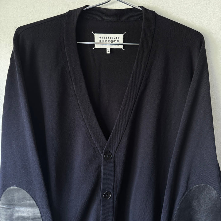 SS2015 Maison Martin Margiela Navy Cotton Knit Elbow Patch Button-Up Cardigan
