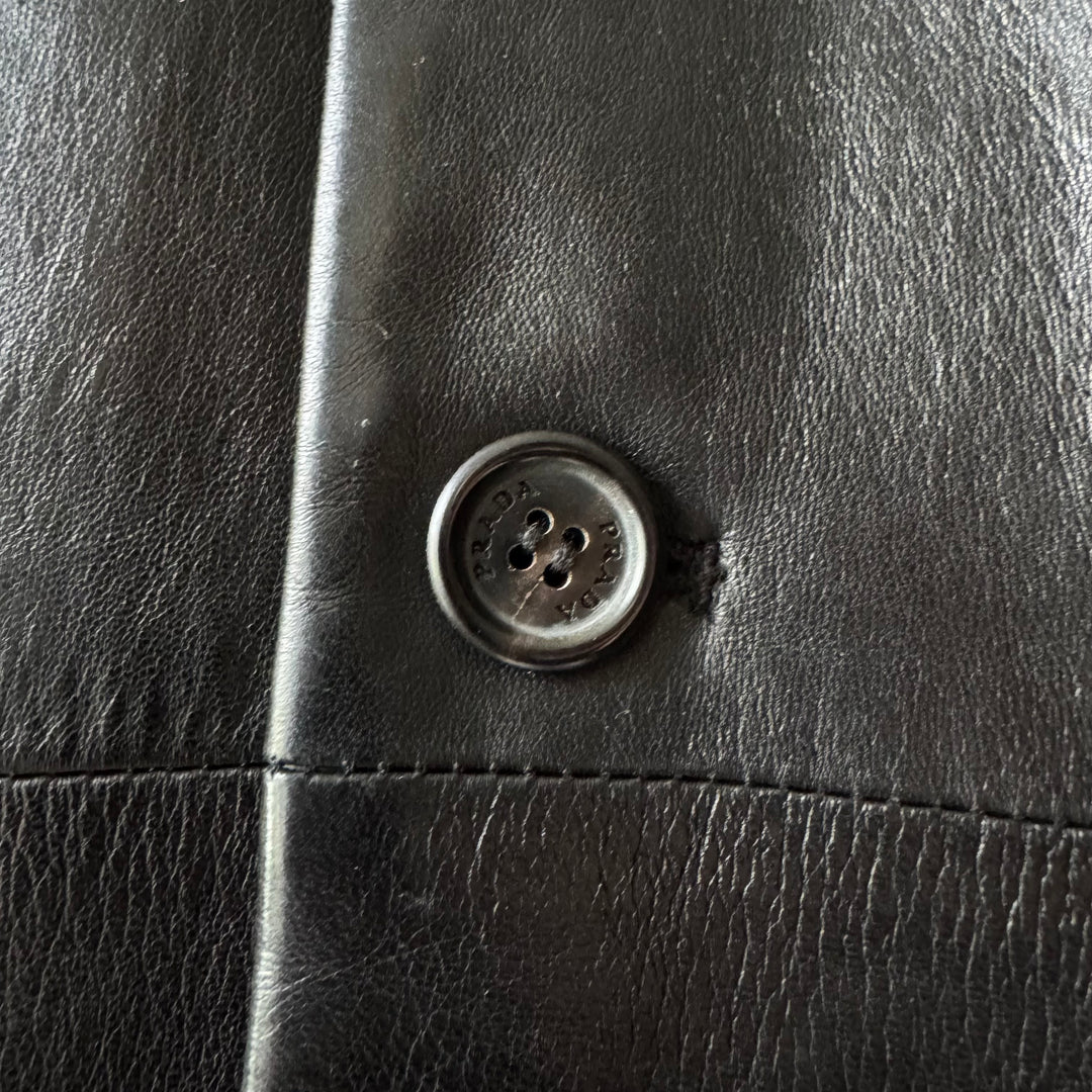 Prada FW1998 Black Lamb Leather Button-Up Overcoat Jacket