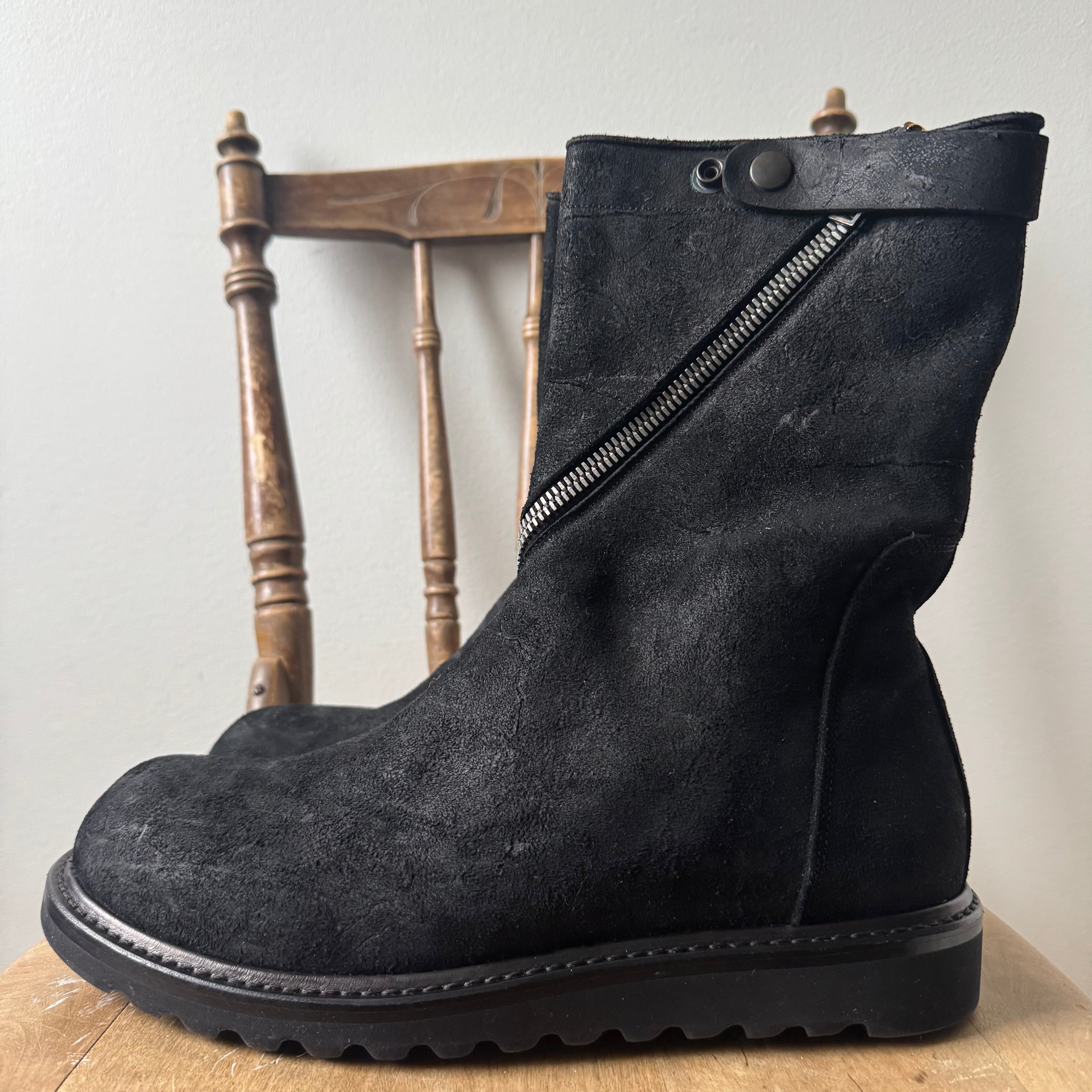 Rick Owens FW13 Blistered Suede Spiral Zip Creeper Boots