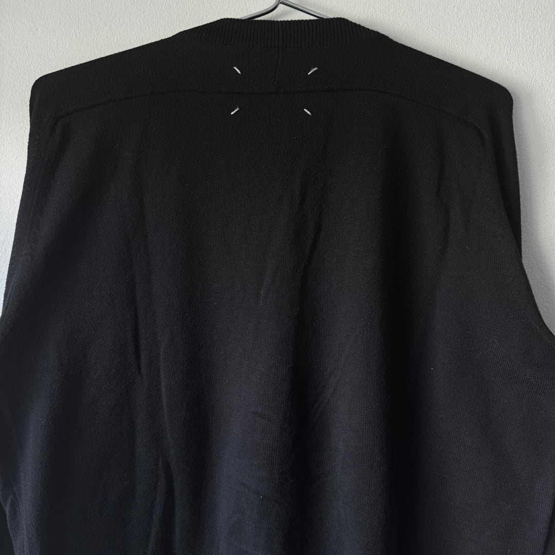 SS2011 Maison Martin Margiela Black Cotton Knit Elbow Patch Button-Up Cardigan