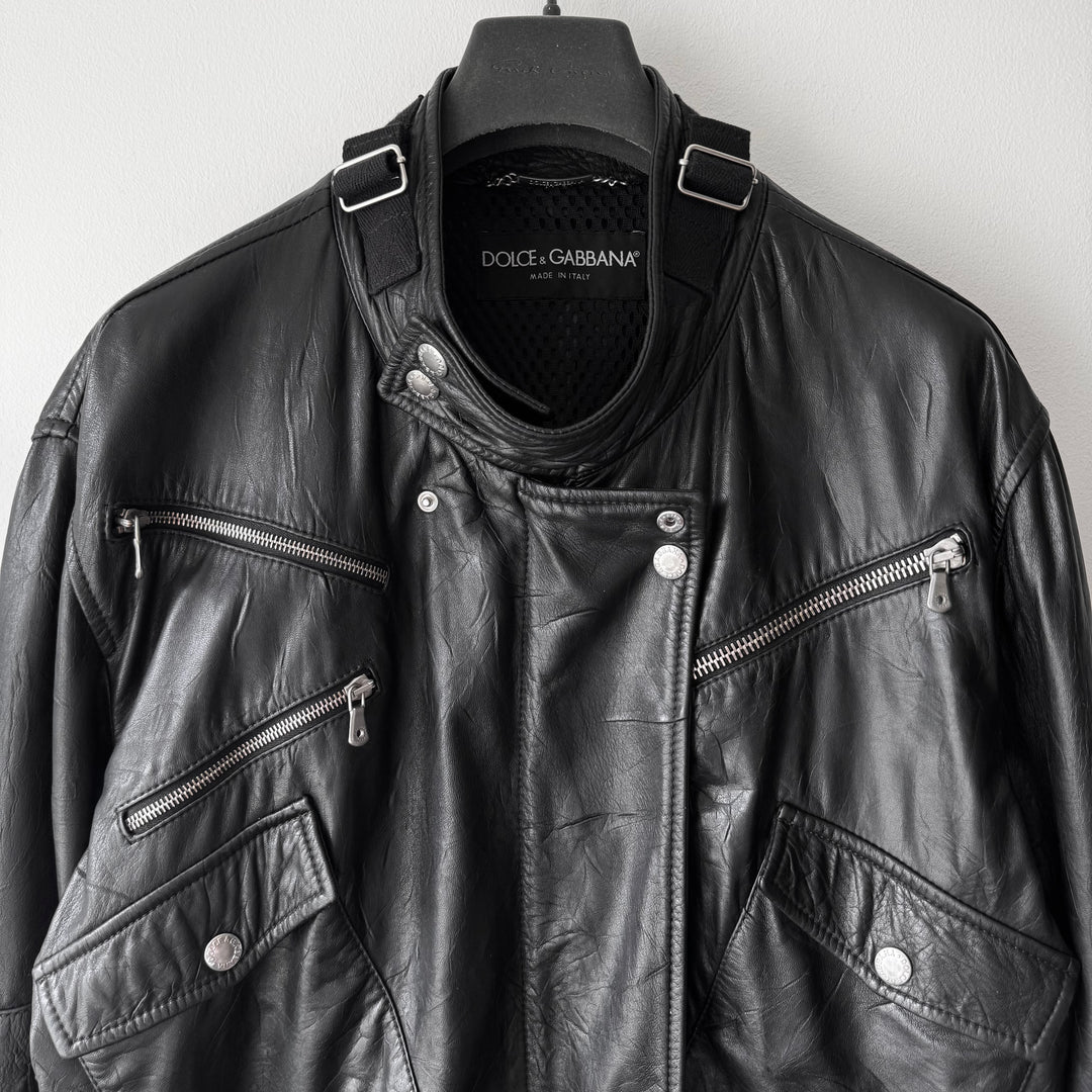Dolce & Gabbana SS2004 Black Multi-Zip Runway Sheep Leather Jacket