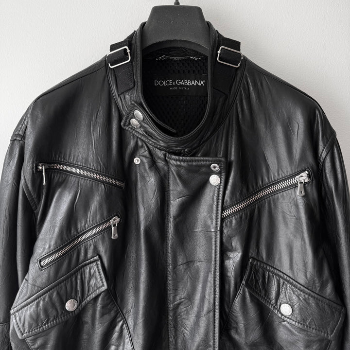 Dolce & Gabbana SS2004 Black Multi-Zip Runway Sheep Leather Jacket