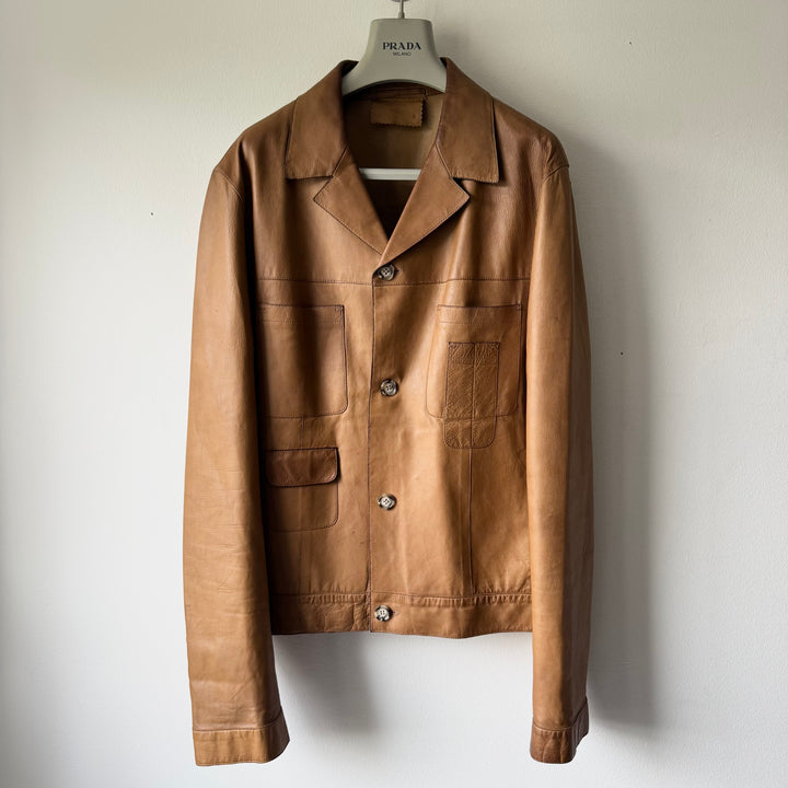 Prada SS2001 Tan Cropped Multipocket Blouson Leather Jacket