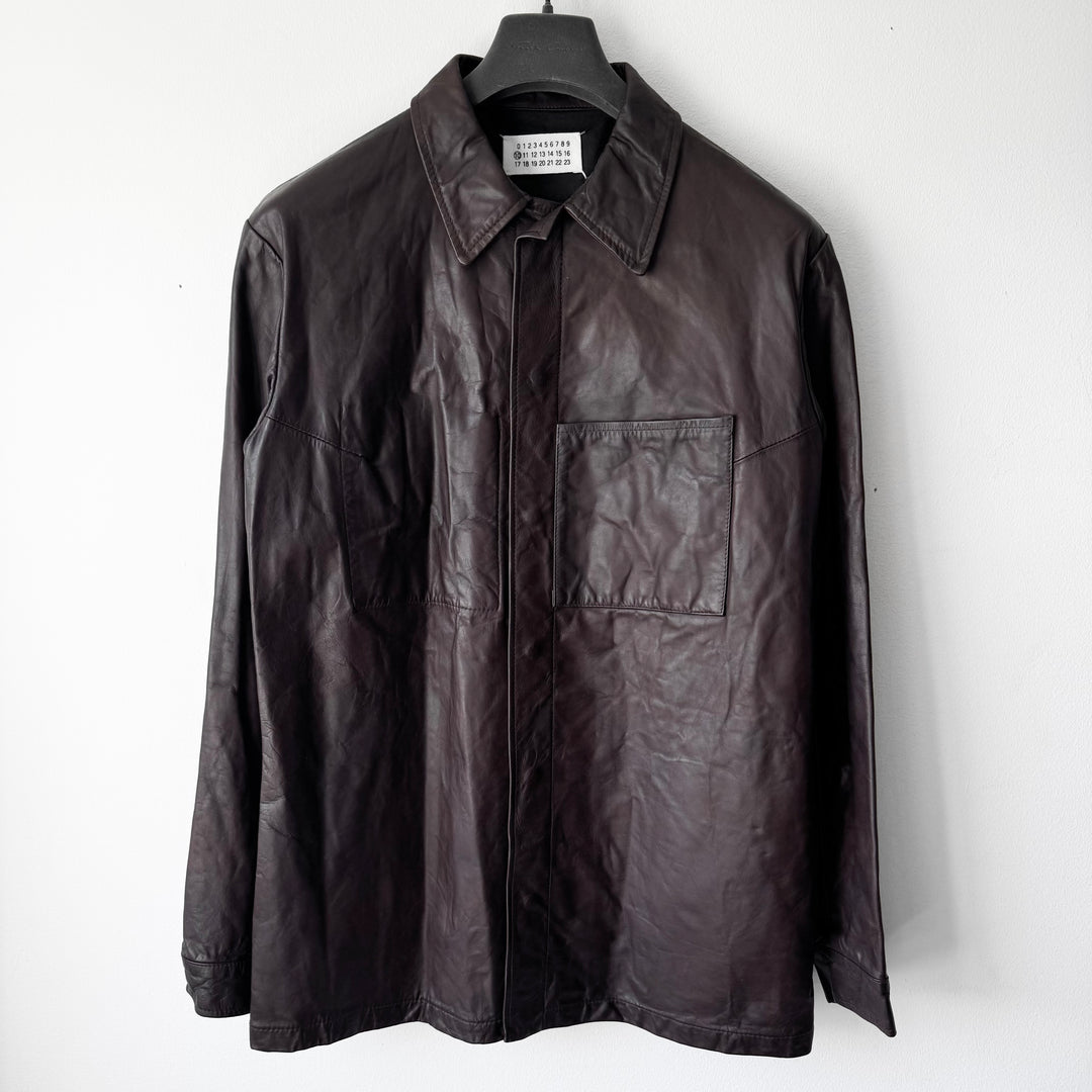AW2003 Martin Margiela Brown 1-Pocket Leather Overshirt Jacket