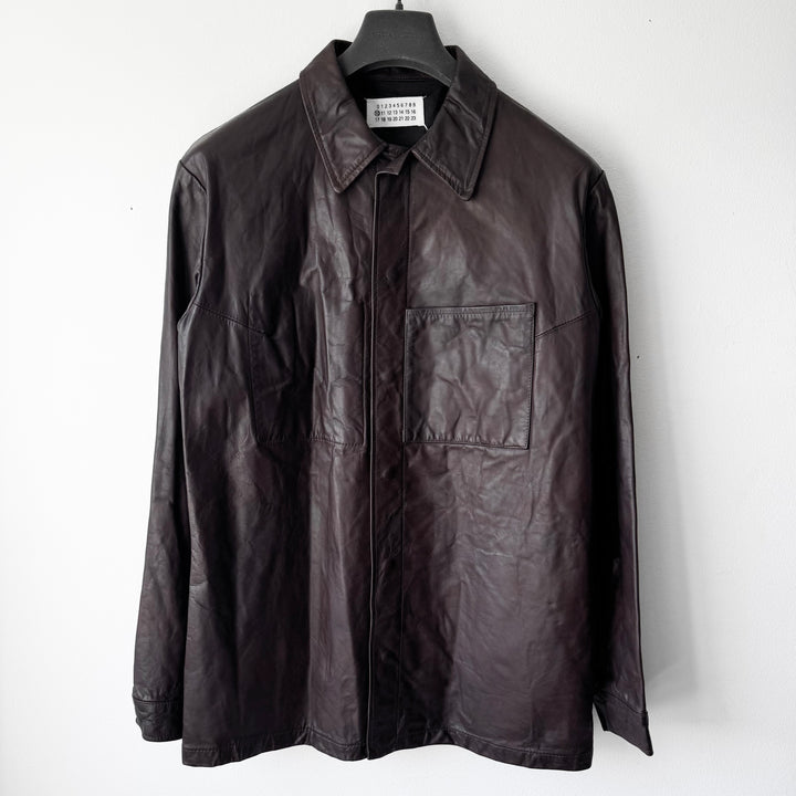 AW2003 Martin Margiela Brown 1-Pocket Leather Overshirt Jacket