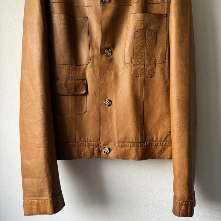 Prada SS2001 Tan Cropped Multipocket Blouson Leather Jacket