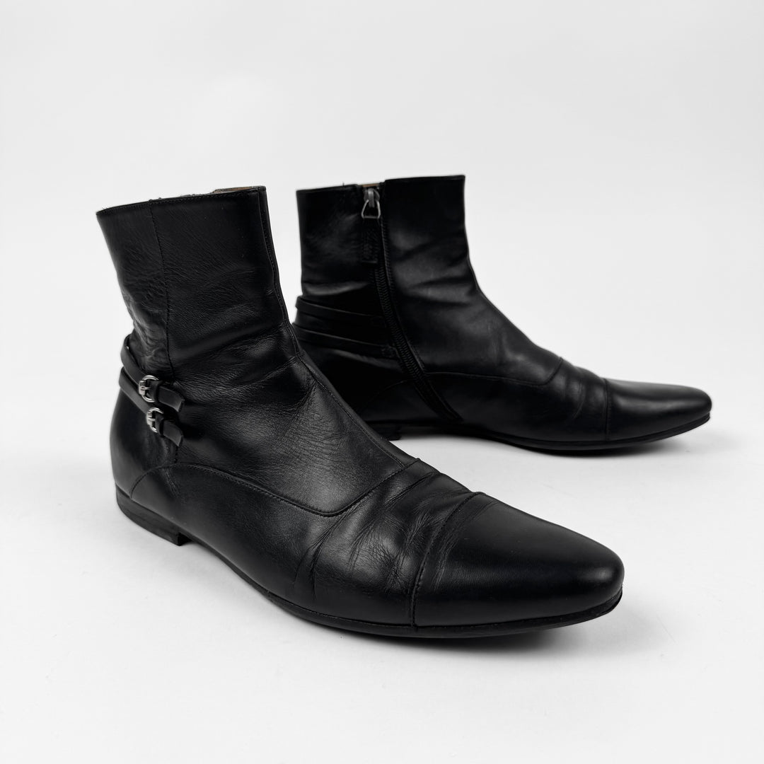 Gucci 2000's Buckled Beatle Ankle Leather Boots