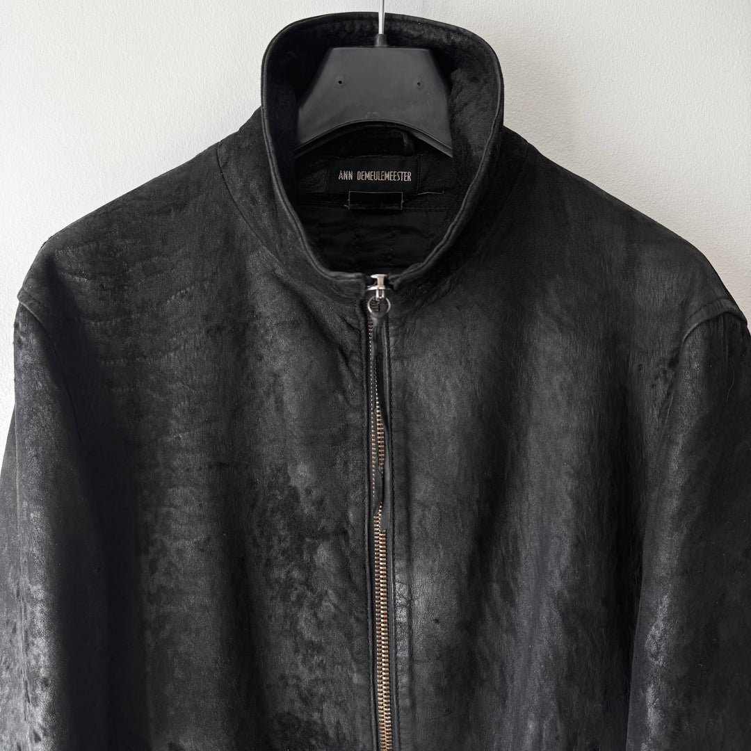 Ann Demeulemeester FW2002 Black Blistered Shaved Leather Jacket